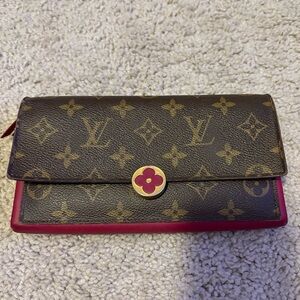 Louis Vuitton Monogram long wallet. Brown & Dark Pink
